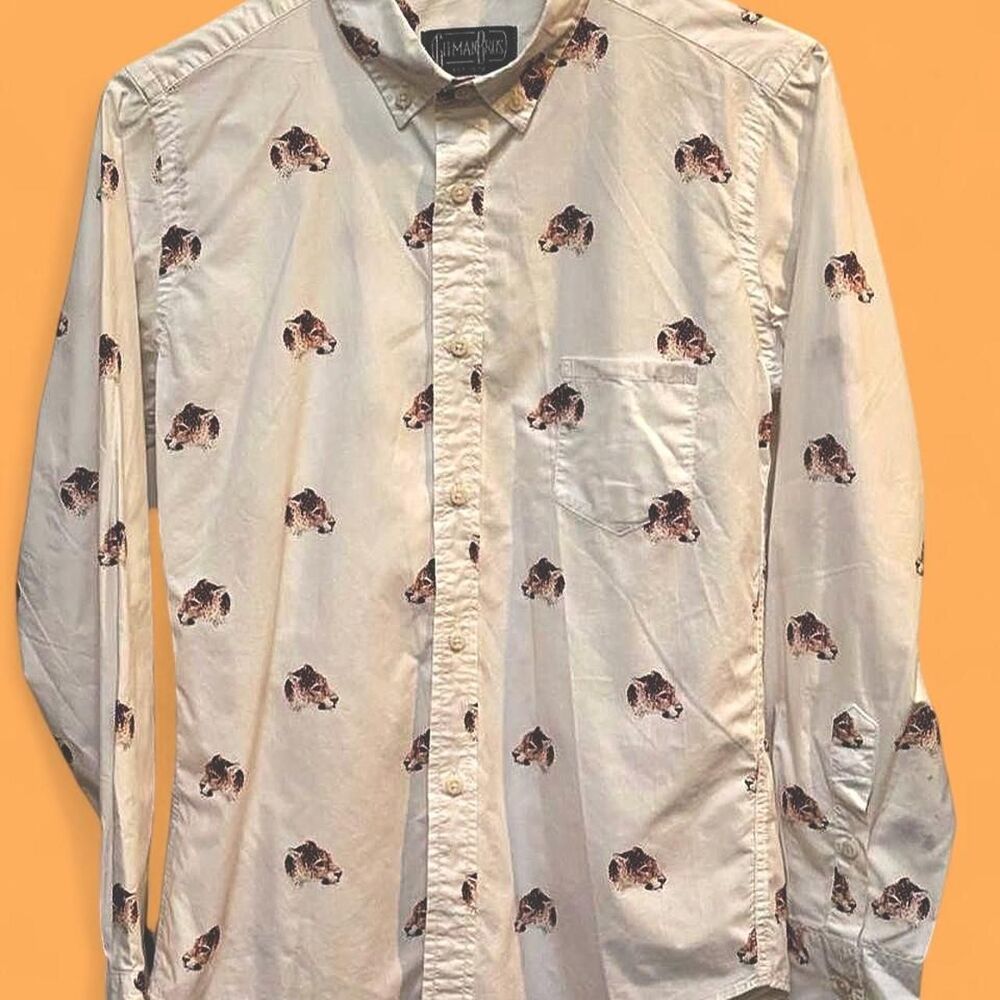Gitman Brothers White Button-Up Shirt With Leopards Size Small